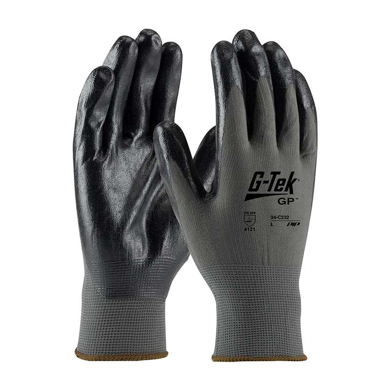 G-Tek® Economy Seamless Knit Nylon Glove with Nitrile Coated Foam Grip on Palm & Fingers, Grey, XL, 25 Dozen per Case
